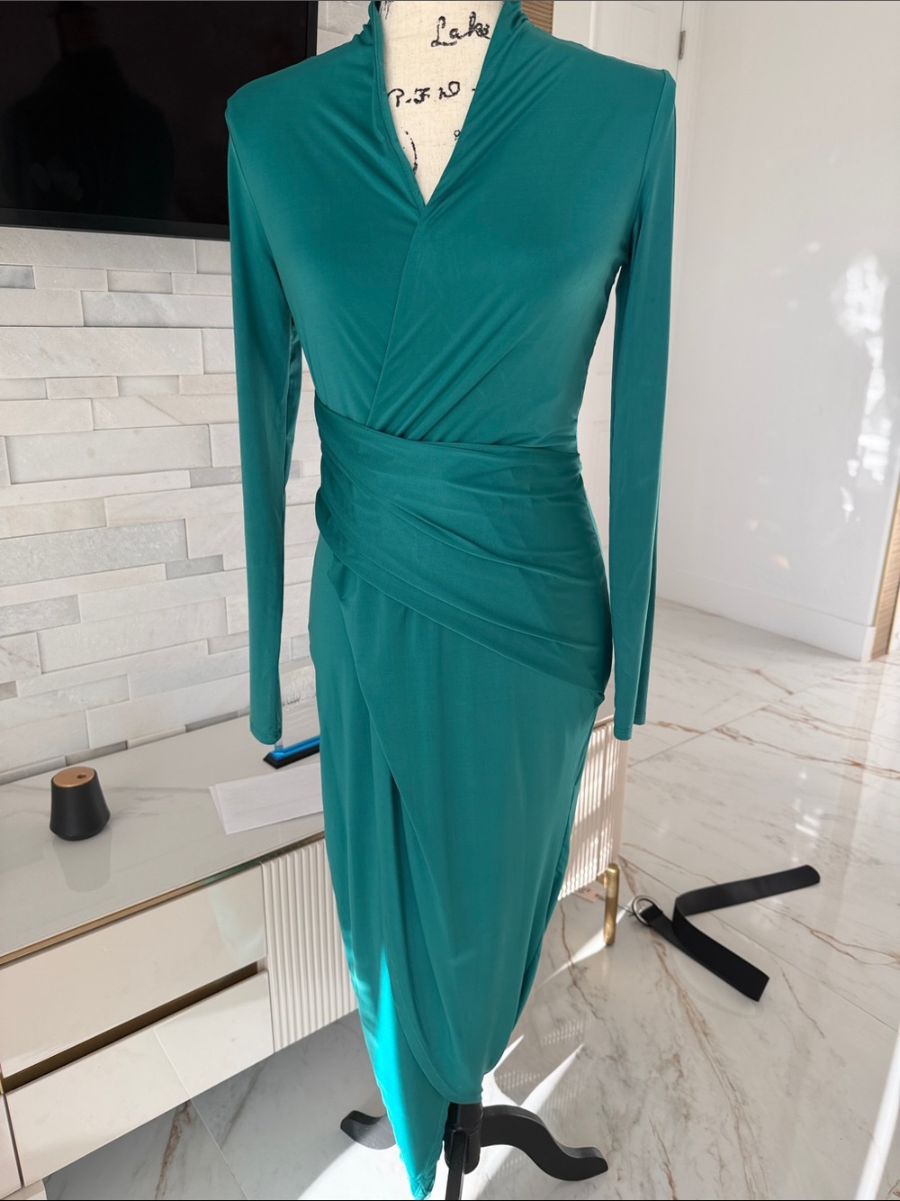 Rachel Roy Teal Wrap-Style Long Sleeve Dress